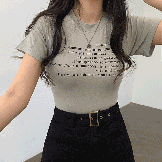 [쫀쫀슬림핏!] 기브 레터링 나염 크롭 반팔 티셔츠 (3color) - 더핑크