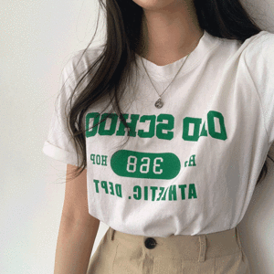 [44-77/꾸안꾸!] 올스 배색 레터링 루즈핏 반팔 티셔츠 (3color) - 더핑크