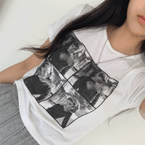 [1+1할인] / [스판쫀쫀/데일리T] 마릴 프린팅 반팔 기본 크롭 티셔츠 (2color) - 더핑크