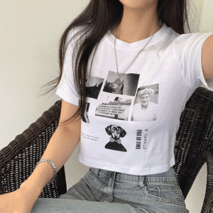 [빈니크룩] 왓츄 프린팅 라운드 세미크롭 티셔츠 (3color) - 더핑크