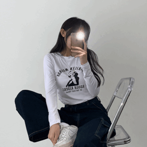먼크 셔링 프린팅 크롭 슬림 티셔츠 (4color) [힙룩/긴팔/유니크] - 더핑크
