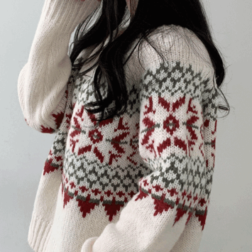 리씨 루즈핏 노르딕 눈꽃 니트 (2color) [키작녀/겨울신상/크리스마스/연말룩] - 더핑크