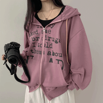 [봄옷/고퀄!/교복템] 도티 투웨이 오버핏 레터링 후드 집업 (4color) - 더핑크
