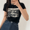 [크롭의계절] 포럽 쫀쫀 프린팅 크롭 반팔 티셔츠 (2color) - 더핑크